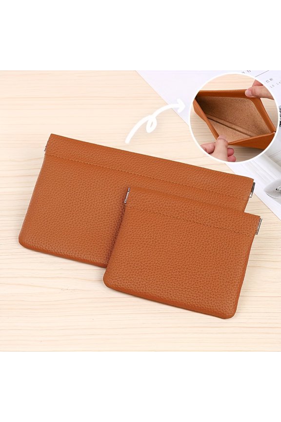 2PC Large and Small Set Women's Genuine Leather Long Wallet, Makeup Bag, Coin Purse, Organizer, Clutch with Earphone Cable and Coin Slot, Automatic Snap Closure, Neutral Color, Unisex, Minimalist
