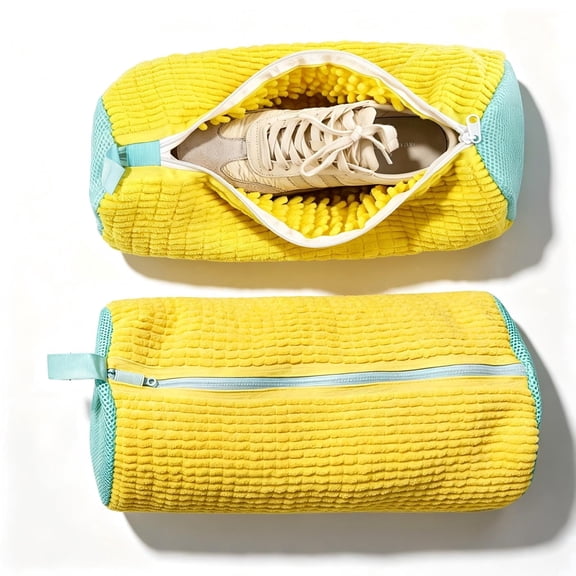 2PC Laundry Shoe Washing Bag, Reusable Bag with Self-Locking Zipper, 360 Deep Cleaning, Yellow