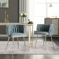 thumbnail image 1 of 2PC Leisure Accent Chair with Silver Metal Legs, Boucle Upholstered Barrel Chair with Wove Backrest, Modern Lounge Armchairs for Dining Room Living Room Bedroom, Light Blue, 1 of 9