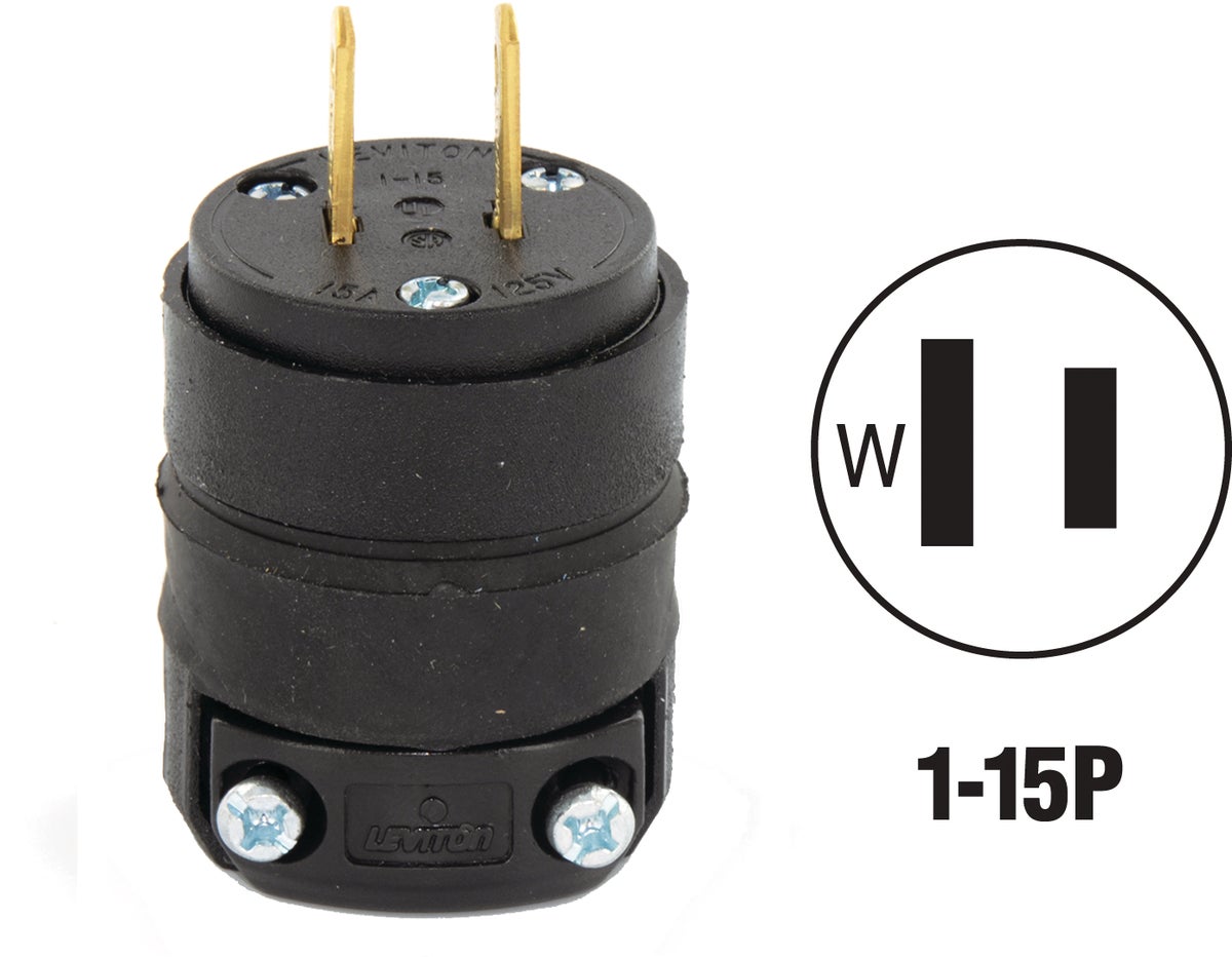 2PC Leviton Leviton Rough Use Cord Plug Black, 15A