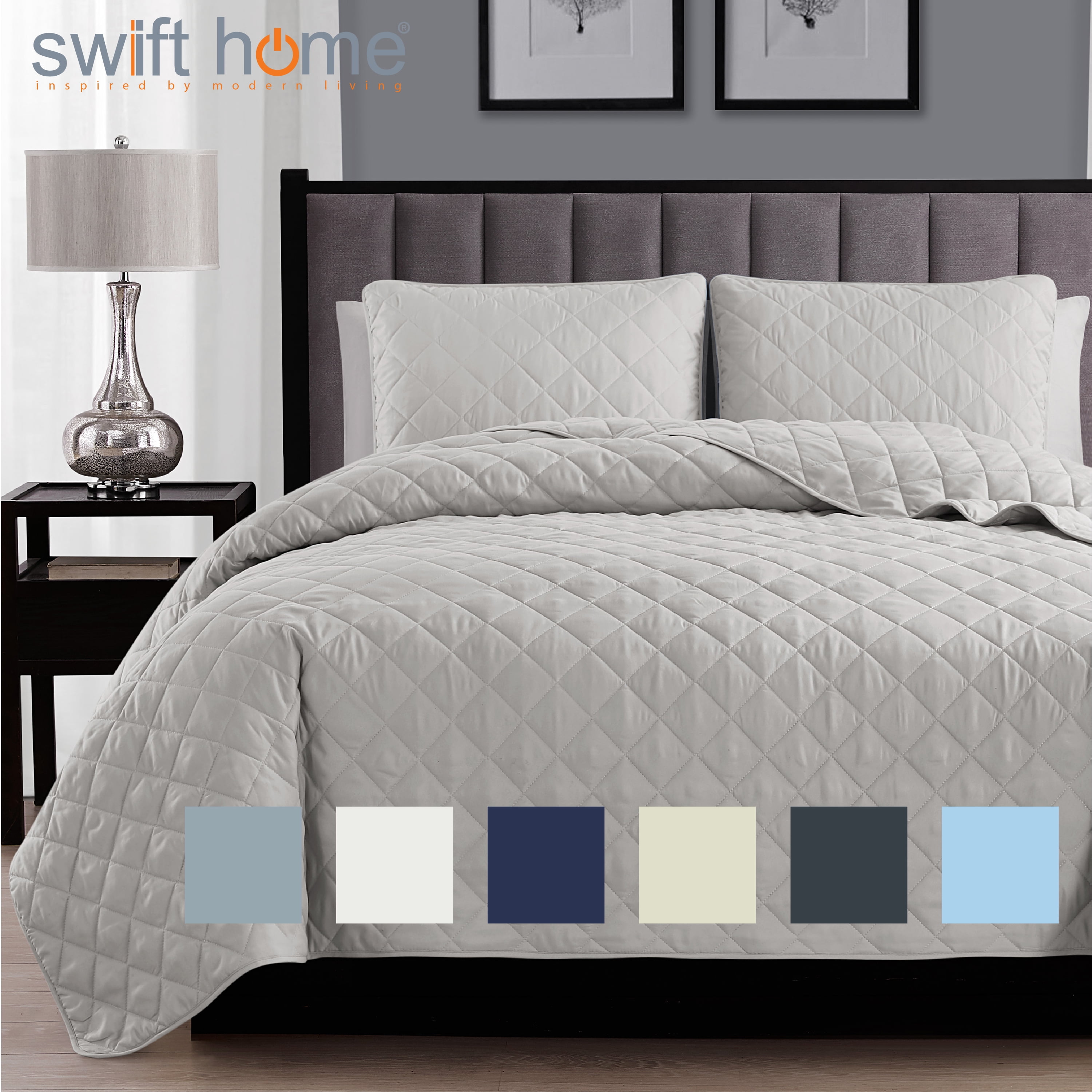 "Swift Home 2PC Light Gray Twin/Twin XL (68"" x 92"") Oversized Quilt