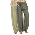 thumbnail image 1 of 2PC Linen Pants Women 2025 Summer Beach Lounge Palazzo Trousers Loose Elastic Plus Size Drawstring with Pockets Pants, 1 of 6