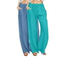 thumbnail image 1 of 2PC Linen Pants Women 2025 Summer Beach Lounge Palazzo Trousers Loose Elastic Plus Size Drawstring with Pockets Pants, 1 of 6