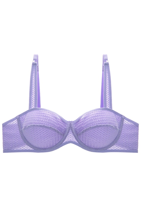 2PC Lingerie for Women Pure Desire Thin Support Sagging Balconette Bra,Purple,32