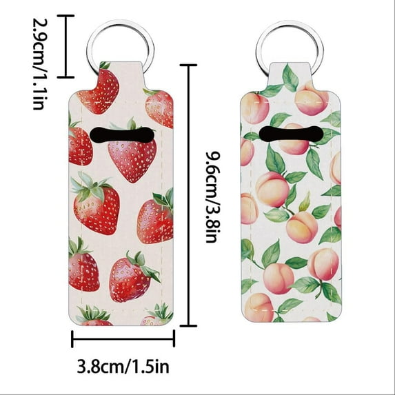 2PC Lip Balm Keychain Multifunctional Lipstick Holder Fruit Pattern Chapstick Holder Keychain