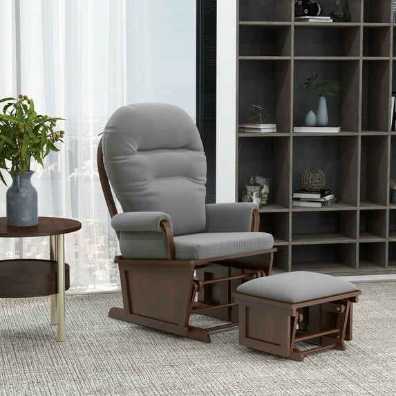2PC Living Room Rocker Lounger w/ Ottoman Set and Suede Footrest