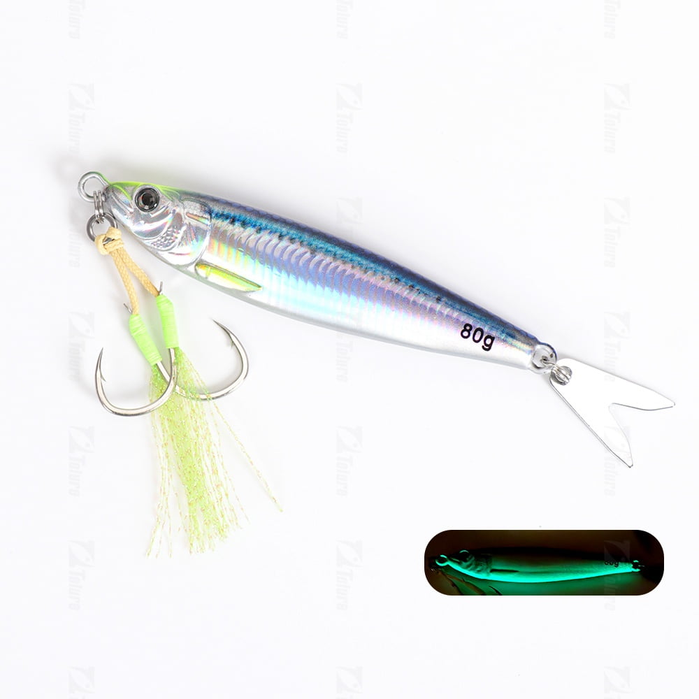 2PC Luminous Fishing Lures Jigs 40g/60g/80g Jigging Baits with Spoon and Hooks