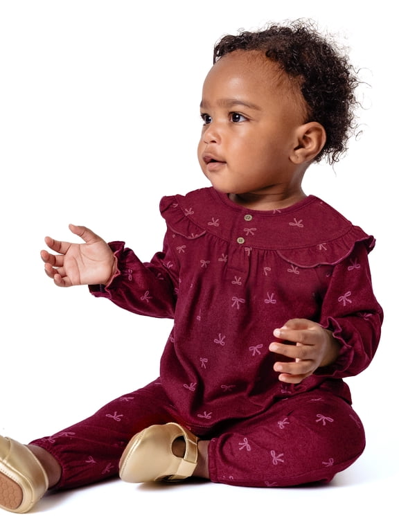 by Gerber Baby Girl Ruffle Top and Pant Outfit Set, 0/3 Months - 24 Months