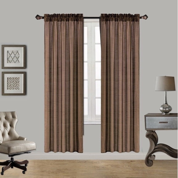2PC MR2 BROWN
SOLID SILK SEMI SHEER ROD POCKET WINDOW CURTAIN PANEL LIGHT FILTERING 55" W X 84" L EACH PC