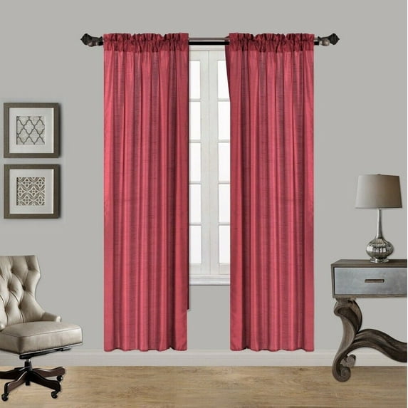 2PC MR2 BURGUNDY SOLID SILK SEMI SHEER ROD POCKET WINDOW CURTAIN PANEL LIGHT FILTERING 55" W X 84" L EACH PC