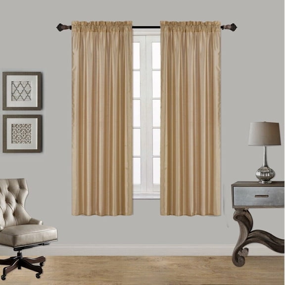 2PC GOLD Tone Faux Silk Window Curtain Treatment, Set of Two (2) Solid Semi Sheer Panels 55 " W x 63" L (Each PC )ANY