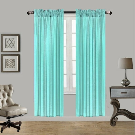 2PC MR2 MINT GREEN SOLID SILK SEMI SHEER ROD POCKET WINDOW CURTAIN PANEL LIGHT FILTERING 55" W X 84" L EACH PC