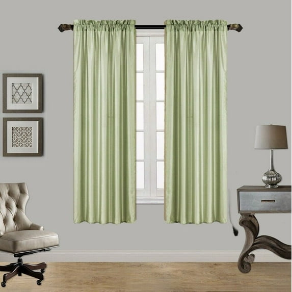 2PC MR2 SAGE GREEN SOLID SILK SEMI SHEER ROD POCKET WINDOW CURTAIN PANEL LIGHT FILTERING 55" W X 63" L EACH PC