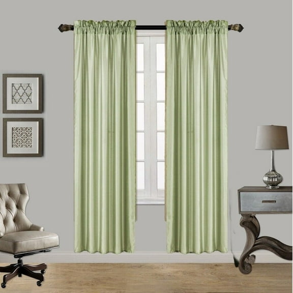 2PC MR2 SAGE GREEN SOLID SILK SEMI SHEER ROD POCKET WINDOW CURTAIN PANEL LIGHT FILTERING 55" W X 95" L EACH PC