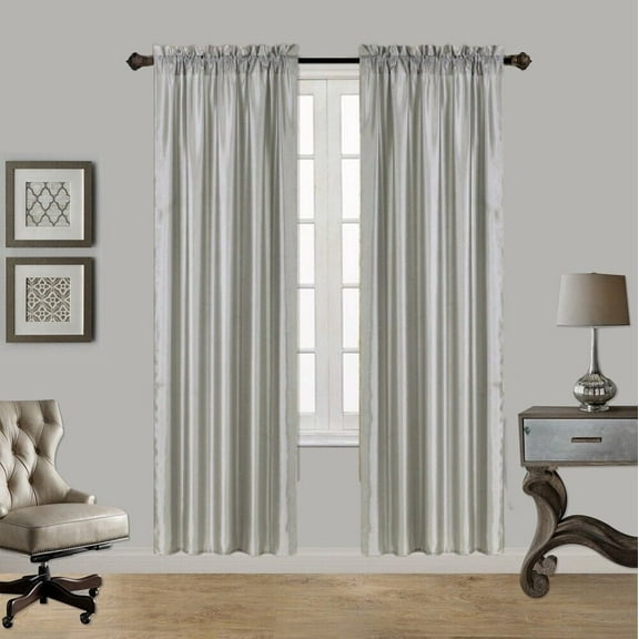 2PC MR2 SILVER SOLID SILK SEMI SHEER ROD POCKET WINDOW CURTAIN PANEL LIGHT FILTERING 55" W X 84" L EACH PC