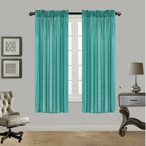 2PC MR2 TEAL BLUE SOLID SILK SEMI SHEER ROD POCKET WINDOW CURTAIN PANEL LIGHT FILTERING 55" W X 63" L EACH PC