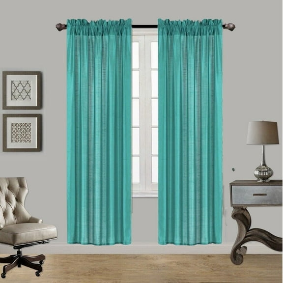2PC MR2 TEAL BLUE SOLID SILK SEMI SHEER ROD POCKET WINDOW CURTAIN PANEL LIGHT FILTERING 55" W X 84" L EACH PC