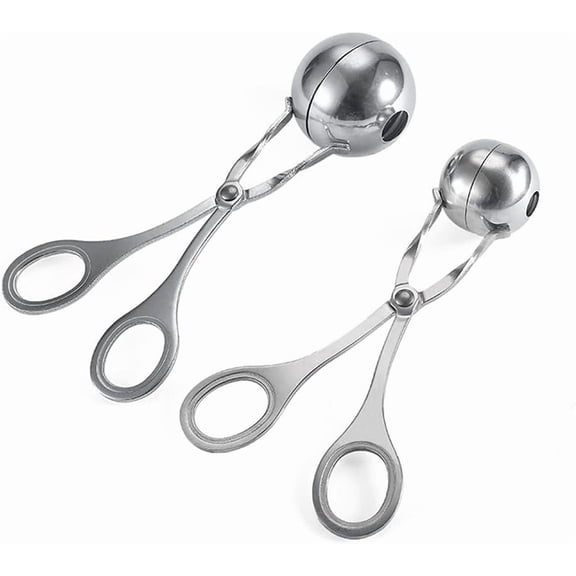 2PC Meat Baller, Stainless Steel Meatball Scoop Ball Maker, Cake Pop, Cookie Scoop, Ice Tongs, Fruits Ball Tongs for Kitchen Tools, Ball Size 1.38"&1.78"
