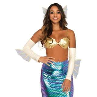 Leg Avenue Women's 3 Pc Spellbound Mermaid Costume with Iridescent Bra Top,  Asymmetrical Skirt, Hair Clip 