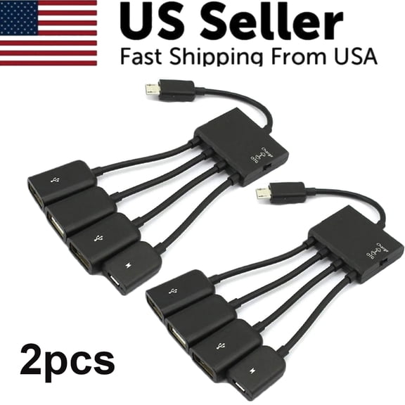 2PC Micro USB Charging OTG Hub Splitter Cable for Phone Android Tablet 4 In 1 US