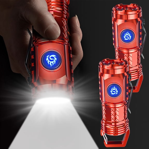 2PC Mini Flashlight Camping Outdoor Flashlights, Red Torches Rechargeable LED Flash Lights, Bright Flashlight High Lumen Flashlight, Outdoor Flashlights Portable Flashlight