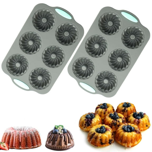 2PC Mini Fluted Tube Cake Pan, 12 Cavity Heritage Fluted Tube Cake Silicone Mold for Family Baking,mini bundt cake pan,mini flan molds,Non Stick Fancy Design Molds for Soap, Candle, Mousse