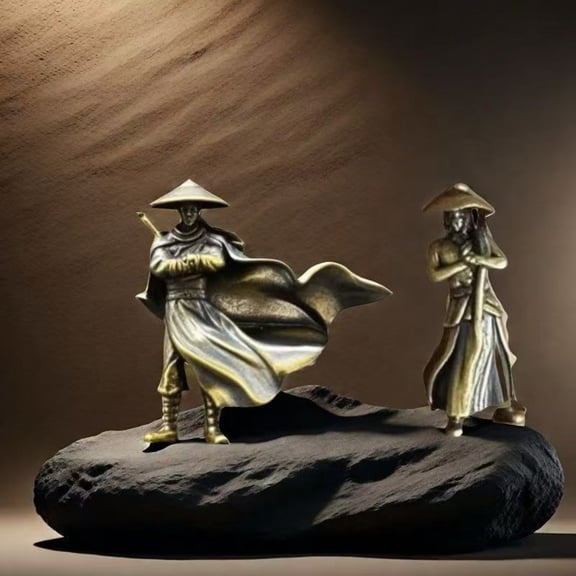 2PC Miniature Brass Ancient Hero Figurines Rockery Micro Landscape Bonsai Scene Decor Tabletop Sculpture Ornament
