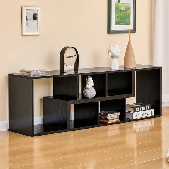 2PC Modular TV Stand for TVs up to 65 Inch, L-Shaped Cube Entertainment Center with 6 Open Shelves, Free Combination Media Console & Bookcase Storage for Living Room, Bedroom, Gaming, Black