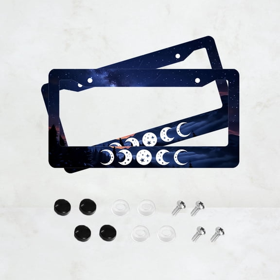 2PC Moon Phases License Plate Prame Aluminum Rust-Proof Auto Parts License Plate Decorative Screws Fit Standard 2 Holes 1 U.S. License Plate, 12.2x 6.3 Inch