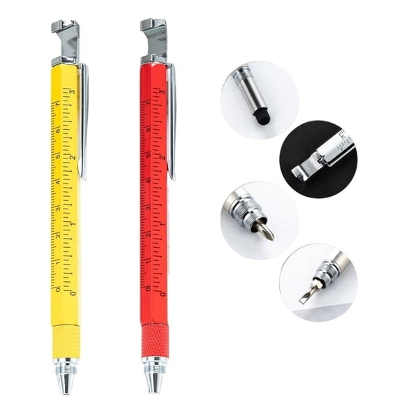 2PC Multifunction Gel Ink Pen Roller Ball Pen metric imperial scales ruler level