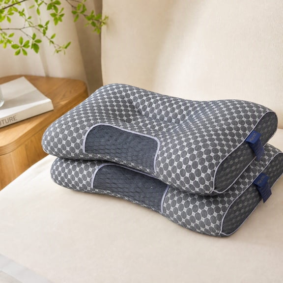 2PC Neck Pillows, Curved Contour Shape, Resists Flattening, Soft Skin Friendly Fabric, lining: 55% Bamboo Fiber + 28% Spandex + 17% Polyester(Gray)