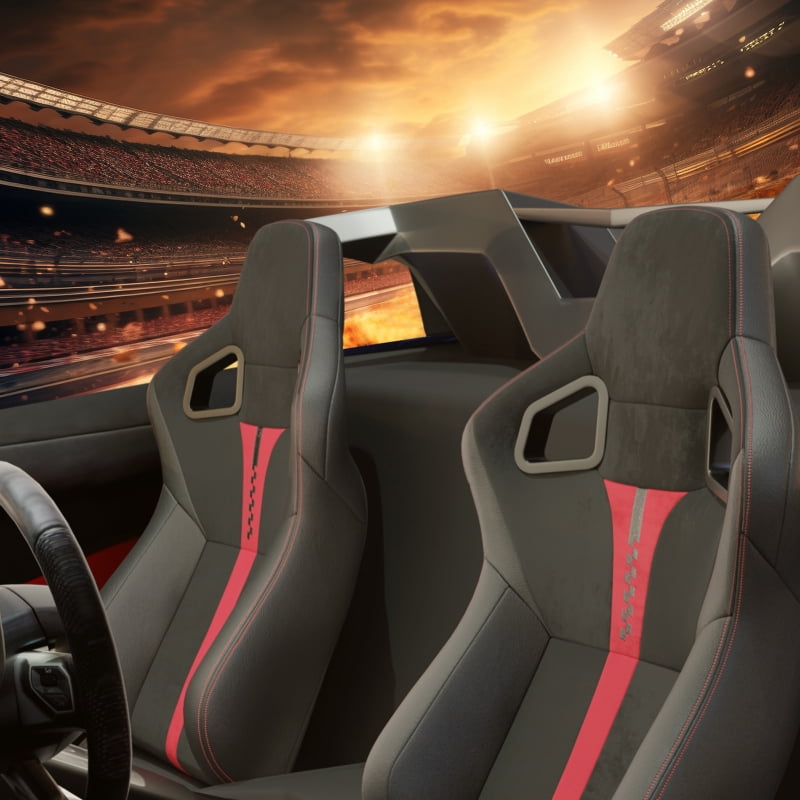 Black/Blue/Double Stitch Reclinable Woven Fabric Type-R Style Racing Seats W Sliders