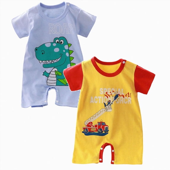 2PC Newborn 12-15 Months Infant Boys Girls Summer Romper One Piece Bodysuit Summer Clothes For Newborn Short Sleeved Romper Baby Bodysuit Childrens Clothing---Sky Blue 1PCS & Red 1PCS