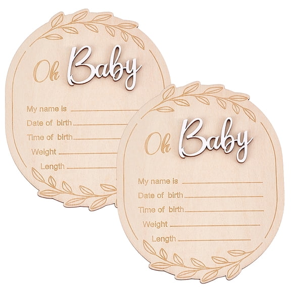 2PC Newborn Announcement Signs 5.914.72in Wooden Newborn Signs Birth Sign with Leaf Baby Name Signs