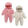 thumbnail image 1 of 2PC Newborn Baby Bear Outfit With Fold-Over Footies,Infant Girls Boys Fleece Jumpsuit Romper Hooded Winter Snowsuit Clothes for Twins 0-18M, 1 of 7