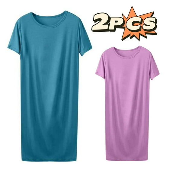 2PC Nightgowns for Women Soft Cotton New Womens Tshirt Nightgown Cotton Summer Thin Loose Sleepshirts Comfy Casual Nightshirt for Women Multicolor XXL