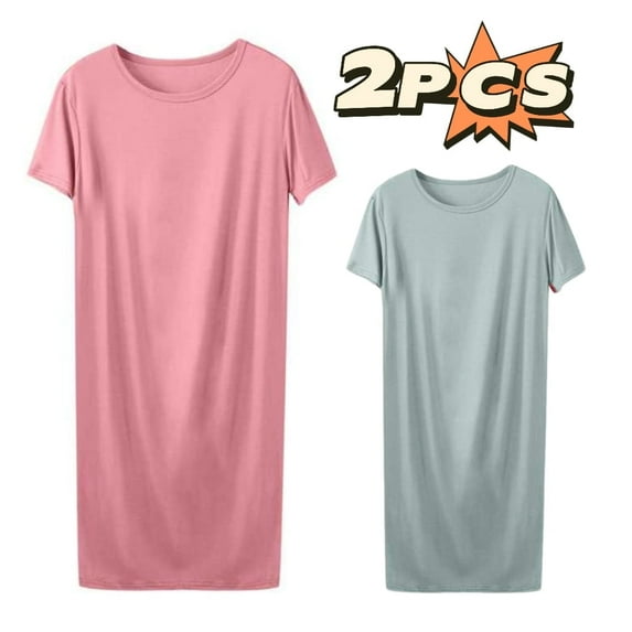 2PC Nightshirts for Women Plus Size New Womens Tshirt Nightgown Cotton Summer Thin Loose Sleepshirts Comfy Casual Nightshirt for Women Multicolor 3XL