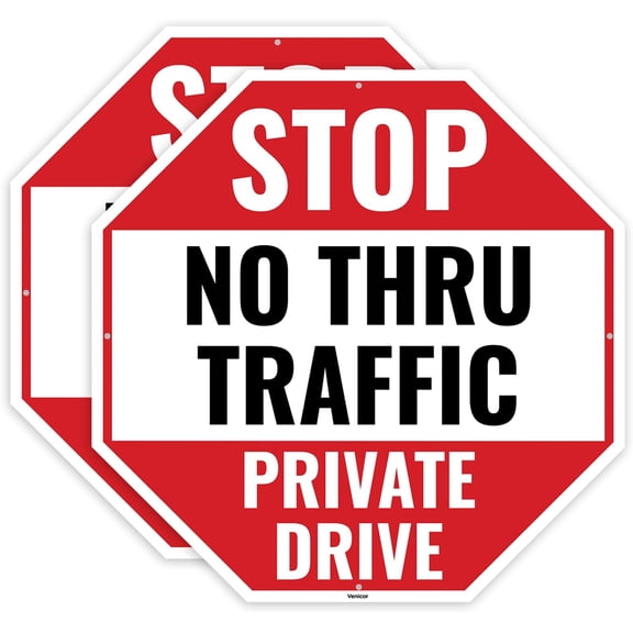 2PC No Thru Traffic Private Drive Sign, 12 x 12 Inches - Aluminum - No Through Traffic Private Driveway Sign
