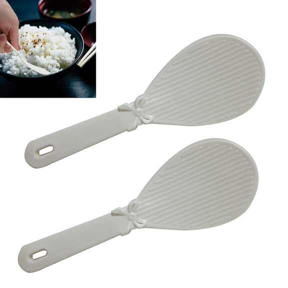2PC Non Stick Plastic Flat Rice Scoop Paddle Meal White Spoon Ladle Kitchen Tool