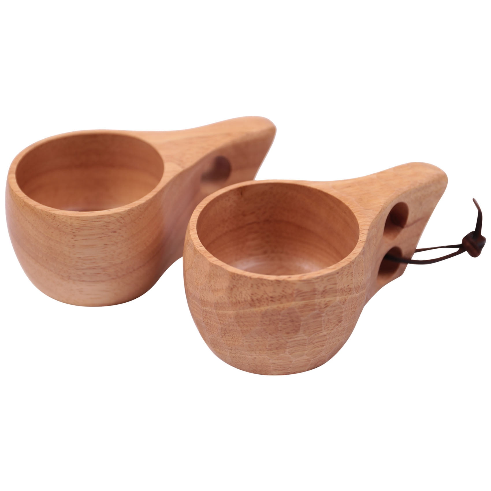 Nordic Handmade Wooden Mugs - Set Of 2, 270ml Wood Wine Cups, Elephant Design, Rubber Wood, Perfect For Coffee, Tea, Camping & Gifts
