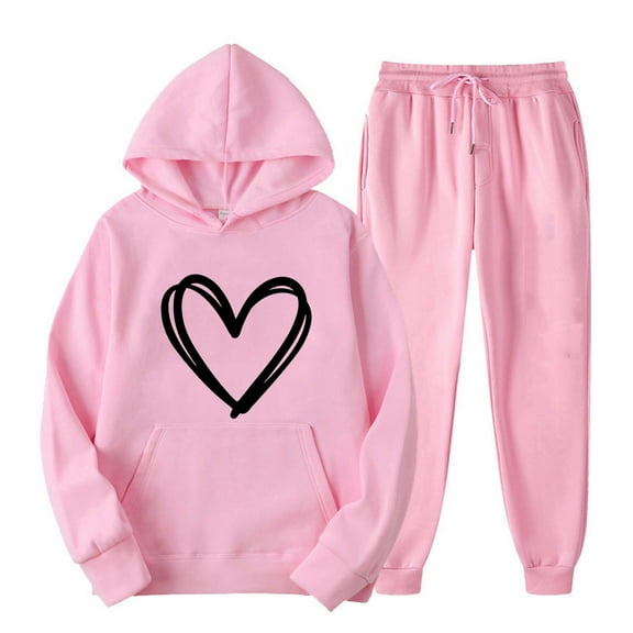 2PC Outfits Men Women Sportwear Tracksuits Long Sleeve Print Pullover Hoodies Sweatshirt And Sweatpants Fall Winter Casual Set with Pockets,Pink 1,XL