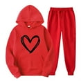 thumbnail image 1 of 2PC Outfits Men Women Sportwear Tracksuits Long Sleeve Print Pullover Hoodies Sweatshirt And Sweatpants Fall Winter Casual Set with Pockets,Wine 1,L, 1 of 3