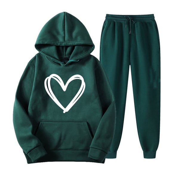 2PC Outfits Men Women Sportwear Tracksuits Long Sleeve Print Pullover Hoodies Sweatshirt And Sweatpants Fall Winter Casual Set with Pockets,Army Green 1,2XL