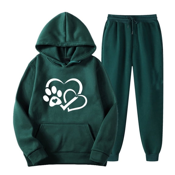 2PC Outfits Men Women Sportwear Tracksuits Long Sleeve Print Pullover Hoodies Sweatshirt And Sweatpants Fall Winter Casual Set with Pockets,Army Green 3,S