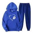 thumbnail image 1 of 2PC Outfits Men Women Sportwear Tracksuits Long Sleeve Print Pullover Hoodies Sweatshirt And Sweatpants Fall Winter Casual Set with Pockets,Blue 4,2XL, 1 of 4