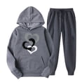 thumbnail image 1 of 2PC Outfits Men Women Tracksuits Long Sleeve Trendy Print Pullover Hoodies Sweatshirt And Sweatpants Fall Winter Casual Sports Set,Dark Gray 1,2XL, 1 of 4