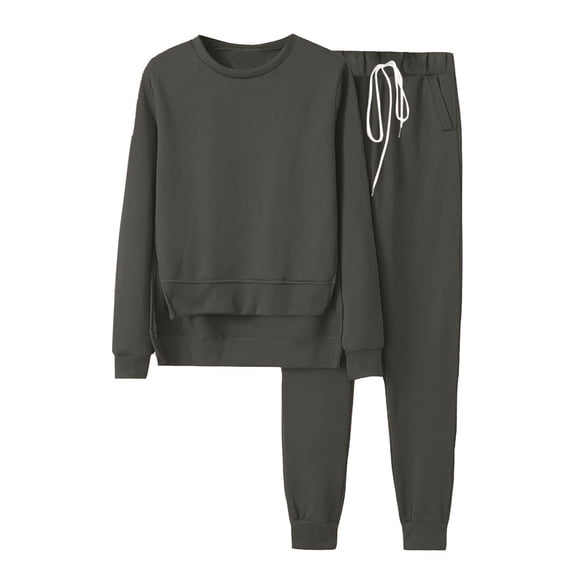 2PC Outfits Women Tracksuits Long Sleeve Solid Color Pullover Hoodies Sweatshirt And Sweatpants Casual Sports Set,Dark Gray,2XL