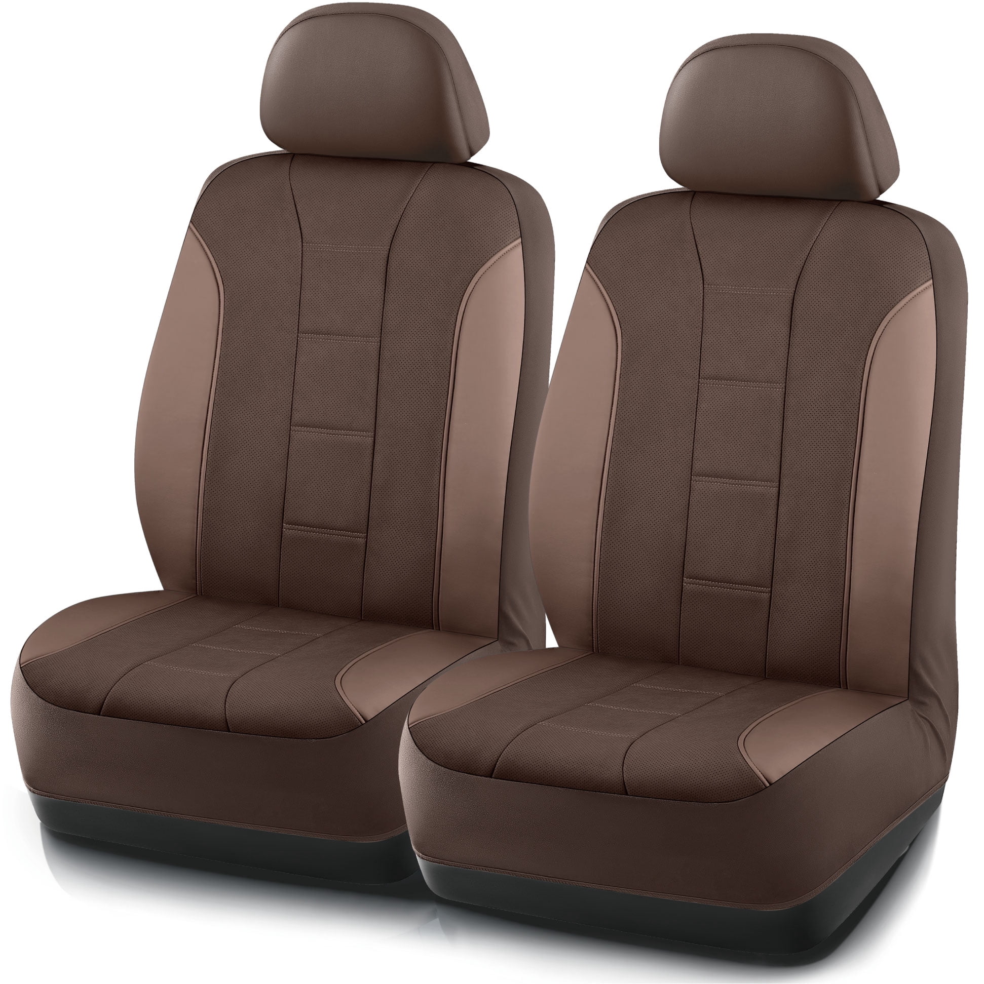 Auto Drive 2Piece Premium Brown Perforated Leather Seat Covers - Universal Fit, Luxury Comfort