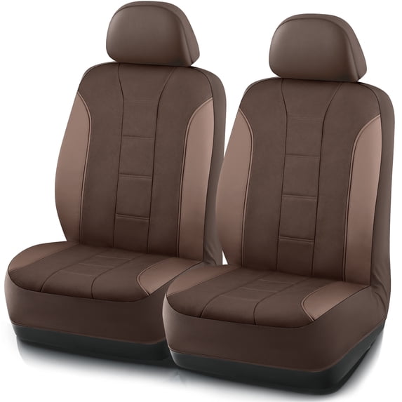 Auto Drive 2Piece Premium Brown Perforated Leather Seat Covers - Universal Fit, Luxury Comfort