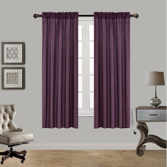2PC PLUM Tone Faux Silk Window Curtain Treatment, Set of Two (2) Solid Semi Sheer Panels 55 " W x 63" L (Each PC )ANY